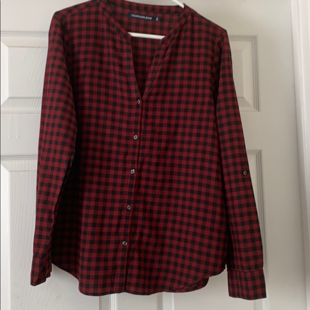 Calvin Klein Jeans  Res and Black Check Camp Shirt